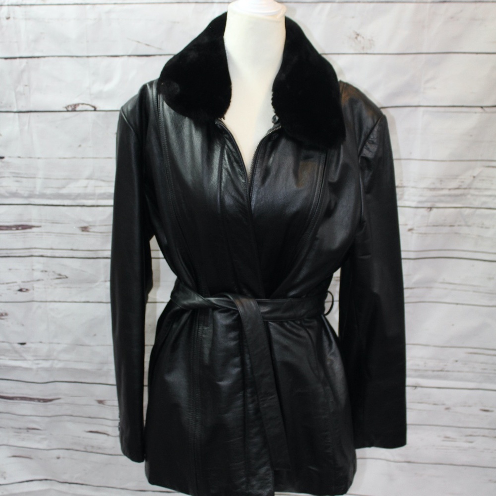Modern Essentials Leather and Fur Coat Size L